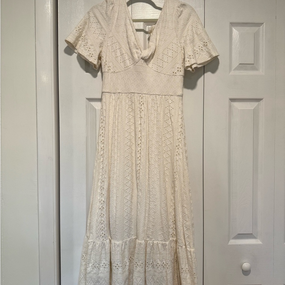 Maeve Cream Midi Lace Dress